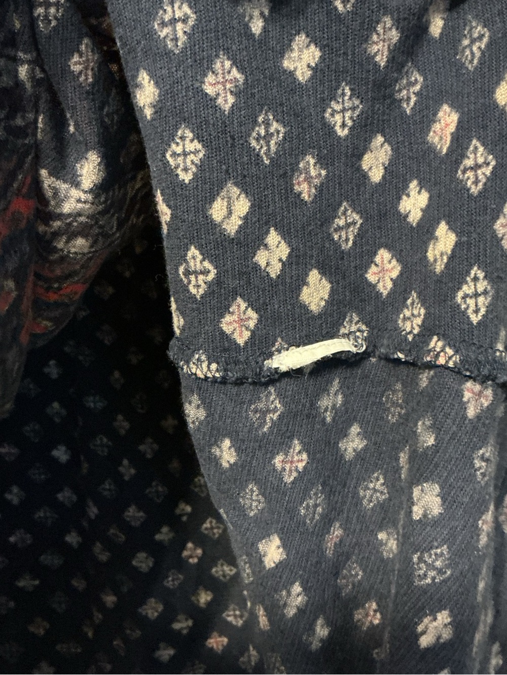 Lucky Brand Navy Printed Boho V-Neck Top with Red Accent - Picture 7 of 8